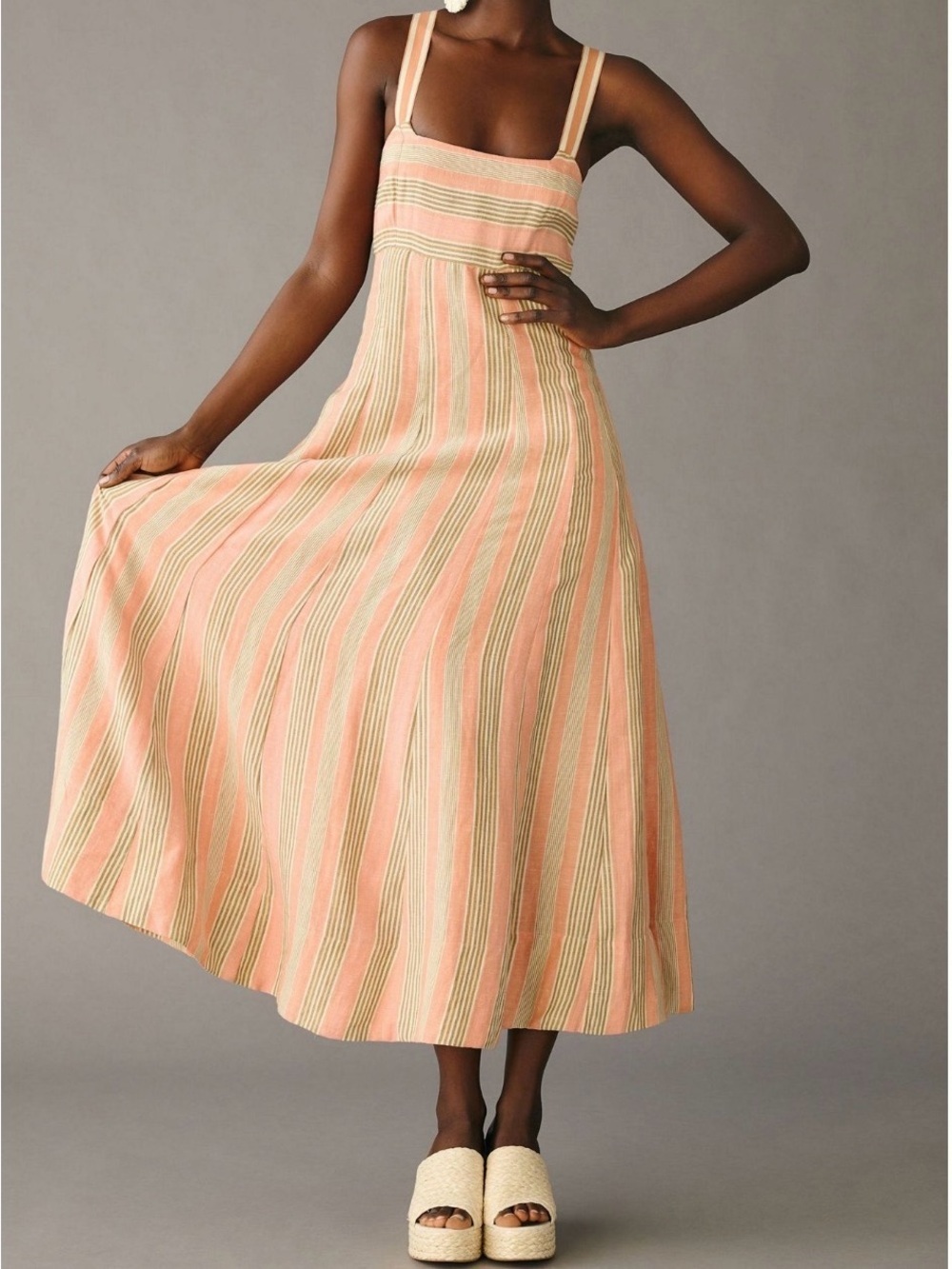 Maeve Peach and Cream Striped Maxi Dress